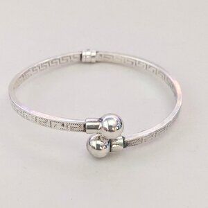 Vtg. ROBERTO MAGI 925 Silver Italy Greek Key Etched Ball Beaded Bypass Bracelet
